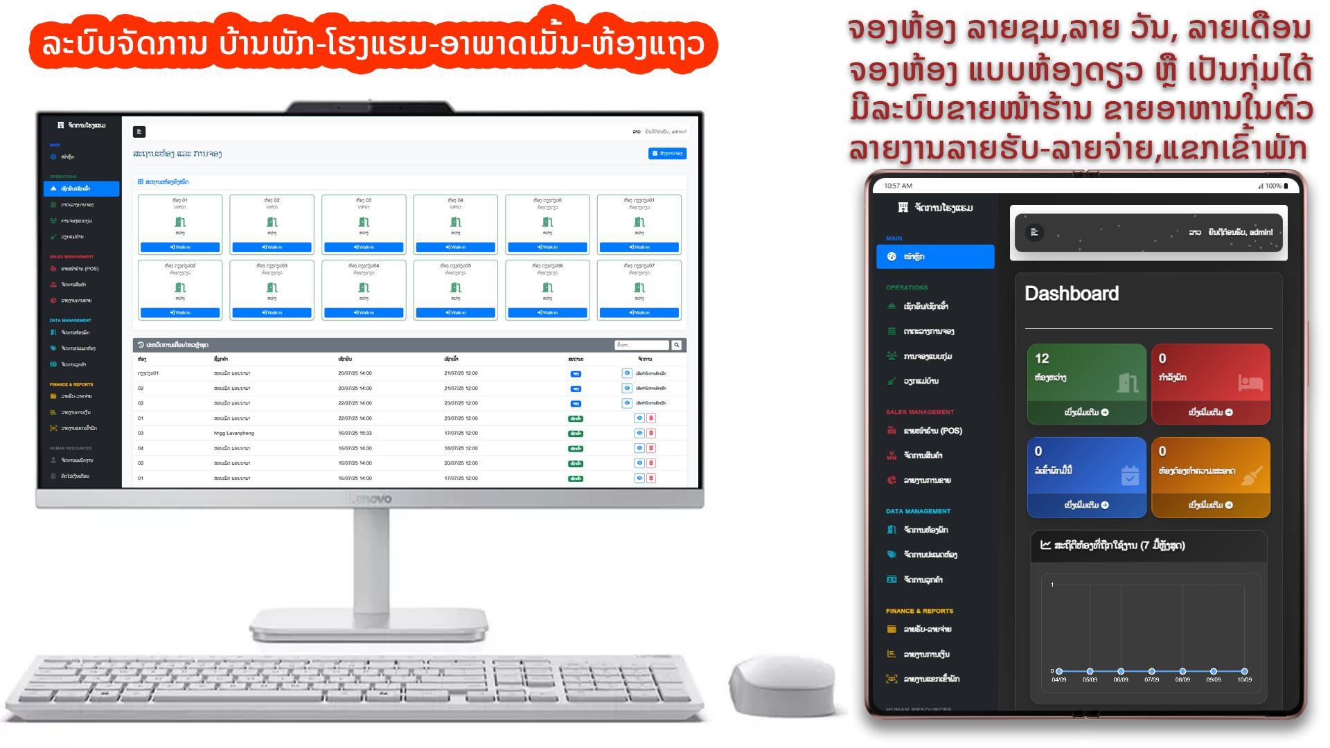 ລະບົບບໍລິຫານຈັດການໂຮງແຮມ,ບ້ານພັກ,ອາພາດເມັ້ນ,ຫ້ອງແຖວ,ຫ້ອງເຊົ່າ